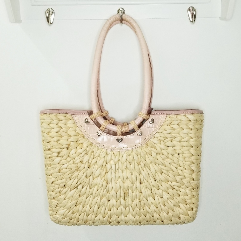 BRIGHTON Leili Leather Trim Straw Tote Bag Dusty Rose Pink - Picture 4 of 15